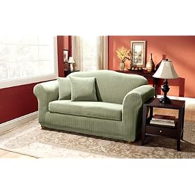 Sure Fit Stretch Pinstripe Slipcover, 2-Piece T-Cushion Loveseat French Blue by Sure Fit
