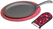 Lodge Cast Iron Fajita Set with Wooden Underliner, Chili Pepper Red