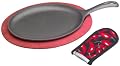 Lodge Cast Iron Fajita Set with Wooden Underliner, Chili Pepper Red