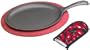 Lodge Cast Iron Fajita Set with Wooden Underliner, Chili Pepper Red