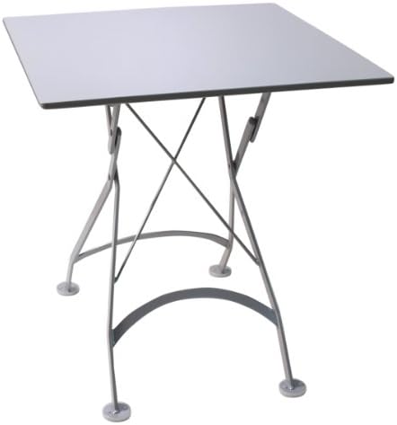 Furniture DesignHouse French Café Bistro Folding Table, White Aluminum Frame, 28" x 28" x 29" Height, Square Steel Metal Top