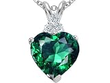 1.81 cts Created Emerald and Genuine Diamond Heart Pendant - 14kt White or Yellow Gold