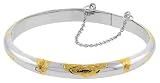 Sterling Silver 2 Tone Floral Engraved Junior Size Baby Bangle, over 3/16 (5mm) Thin