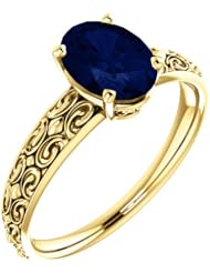 18K Yellow Gold 8.00x6.00mm Oval Cut Chatham Created Sapphire Ring -- LIFETIME WARRANTY