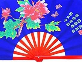 Red Bamboo Bone Peony 38cm Morning Tai Chi Fan Kung Fu Martial Arts Tai Chi Fan Blue