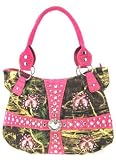 Roomy Camouflage Shoulder Purse Guns & Rhinestones Pink Trim Camo