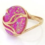14k SOLID YELLOW GOLD FUSCIA OPAL WHALE TAIL RING