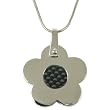 Flower Pendant Necklace Stainless Steel Black Carbon Fiber Polished Finish by Bucasi