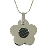 Flower Pendant Necklace Stainless Steel Black Carbon Fiber Polished Finish by Bucasi