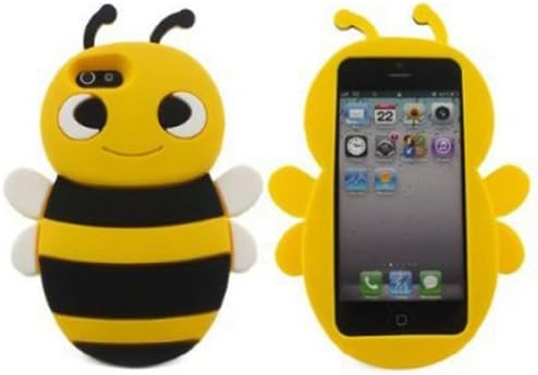 FJX 3D Cartoon Cute Bee Shape Soft Silicone Gel Back Case Cover For Apple IPhone 5/5G/5th (Yellow)