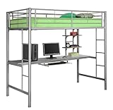 Twin Size Loft Bed with Workstation in Silver Finish