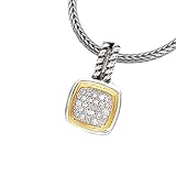 925 Silver & Diamond Square Pendant with 14k Gold Accents (0.20ctw)