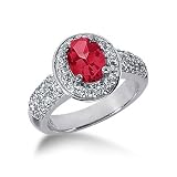 14k White Gold Oval Ruby & Diamond Ring