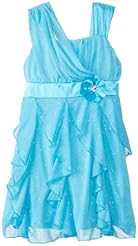 Girls Glittering Shirred Polyester  Dress