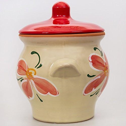 Borisov Stewing Stoneware Ramekin. Beige / Red Lid. 22 fl oz. Clay