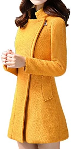 UBon Women's Asymmetrical Zip Front Tweed Wool Blend Coat
