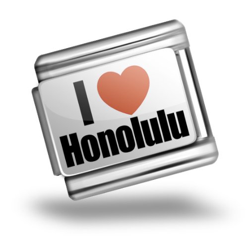 Italian Charms Original "I Love Honolulu region: "of Hawaii, United States" Bracelet Link