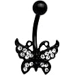 Black Clear Crystal Butterfly Belly Ring