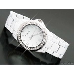 HENLEY Damenuhr,Trend Keramik Uhr,Weiß,Silber,Strass!
