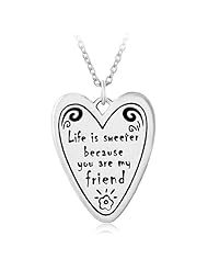 Chuvora .925 Sterling Silver "Life is sweeter because you are my friend" Heart Pendant Necklace 18, Gift for a Friend, Best Friend