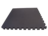 Exervo HD28 1.1" Thick Premium EVA Foam Interlocking Floor Exercise Mats, 64 Sq. Ft. Set, Sixteen 2'x2' Tiles, Black, With Edges