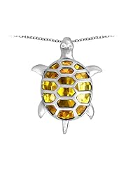 Original Star K (tm) Good Luck Turtle Pendant with Oval Simulated Citrine in 925 Sterling Silver