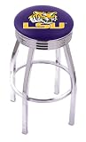 LSU Tigers Single Rung Ribbed Flat Ring Chrome Swivel Bar Stool