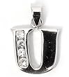 Silver Block Initial Pendant with Cubic Zirconia, Size: 12mm