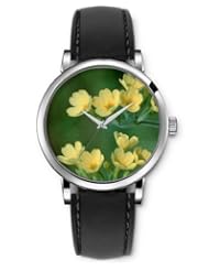 SPRAWL Aanalog Fashion Series Silver Ladies Watches of Genuine Black Leather Strap,Unique Wrist Watch for Women Girls Designed with beige flowers