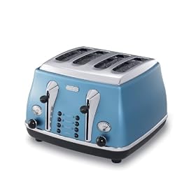 De'Longhi Icona CTO4003.B 4-Slice Toaster, Azure Blue