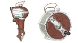 Seasons of Cannon Falls Reel and Motor Ornament, Set of 2