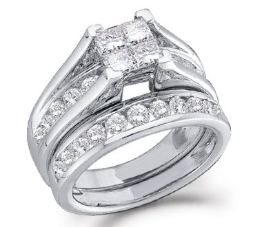 Diamond Rings Set Enagement Bridal Wedding Band 14k White Gold (1.00 Carat)