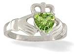 14K White Gold Genuine Heart Peridot Celtic Claddagh Ring
