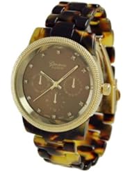 Geneva Womens Designer Inspired Chronograph Style Acrylic Resin Shell Watch in Tortoise and Gold Tone
