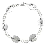 Inspire Sterling Silver .925 Word 'Believe' 'Faith' 'Dream' 'Hope' 'Love' 'Laugh' Letter Rolo Link Bracelet