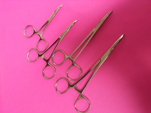 KJ BRAND 4 PCS ASSORTED MOSQUITO HEMOSTAT FORCEPS PLIERS CURVED SERRATED 3.5" + 4.5"+ 5" + 5.5" ECONOMY GRADE STAINLESS STEEL