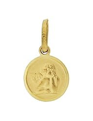 14k Yellow Gold, Thinking Angel Pendant Charm Round 10mm Wide