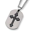 2 Piece Brushed Titanium Cross Dog Tag on 22 Inch Chain