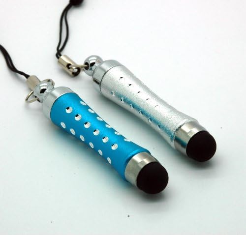 MICASA® 2 x Mini Stylus available in Silver/Red/Blue with 3.5mm adapter for the Touchscreen of Smartphones and Tablets (iPhone 5/4s/4/3Gs/3G, iPad 1/2/3/4, iPad Mini, Samsung S4/S3/Note/Note II, Samsung Galaxy Tab, Motorola, LG, HTC, Blackberry) (Silver/Blue)