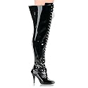 VANITY-3022WS 4" Ultra Wide Shaft Lace-Up Thigh Boot Black Patent-Size 13