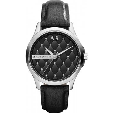 Armani Exchange Black Dial Black Leather Ladies Watch AX5204