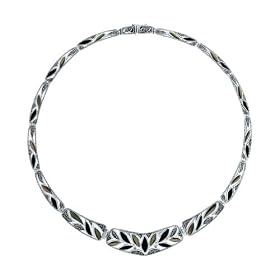 Boma Sterling Silver Onyx and Black Mother-of-Pearl Marcasite Wreath Necklace,... by
