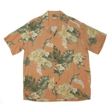 Hawaiian Rayon Shirt, Coral Flower