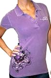 ED HARDY by Christian Audigier Womens Skull Tattoo Platinum Polo Shirt Tunic Top Purple