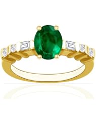 18K Yellow Gold Oval Cut Emerald Ring With Sidestones
