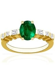 14K Yellow Gold Oval Cut Emerald Ring With Sidestones