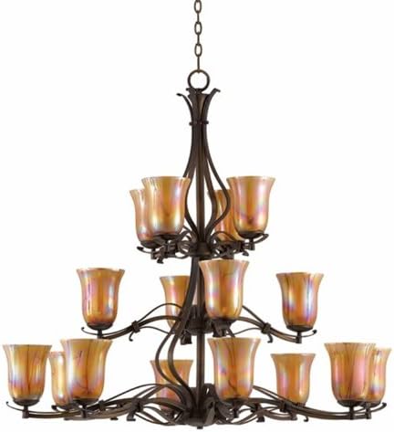 Triarch International Lighting 31455 La Perla Collection 16-Light 3-Tier Chandelier, Harvest Bronze Finish with Hand-Blown Decorator Art Glass Shades