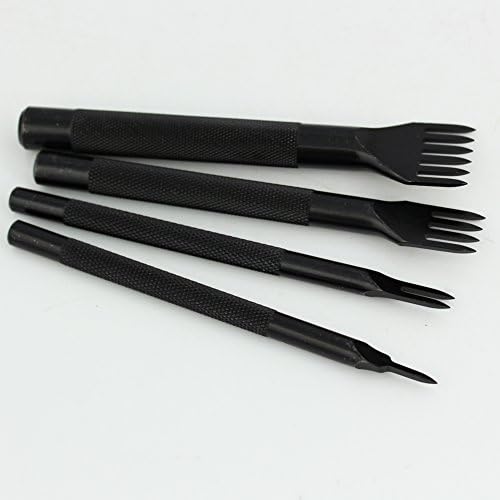 Estone Set of 4 Leather Craft Tools Black Hole Punches Stitching Tool 1+2+4+6 Prong 4mm