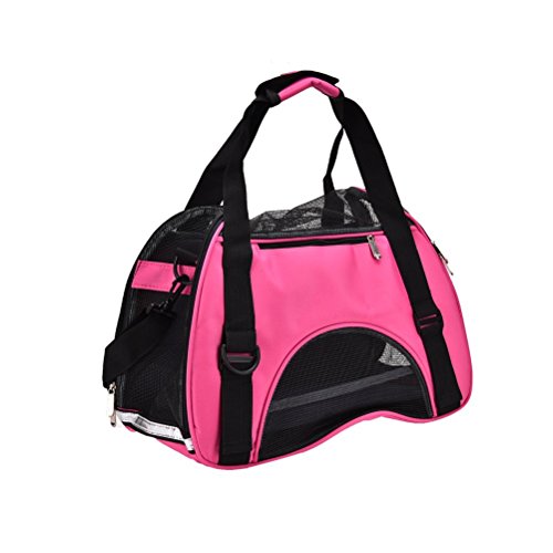 Airline Pet Carrier Bag for Dogs Cats,Puppy kitten Travel Tote Portable Handbag Shoulder Soft Sided Under Seat Bag,Airline Approved (16"×8"×12", pink)