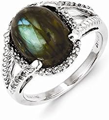 Sterling Silver Labradorite and Diamond Ring, Size 9, (0.12 ctw, I1-I2 Clarity), Jewelry Rings For Men